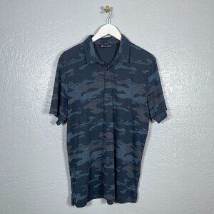 Travis Mathew Men XL Blue Camo Nip In The Air Polo Shirt Performance Golf Resort
